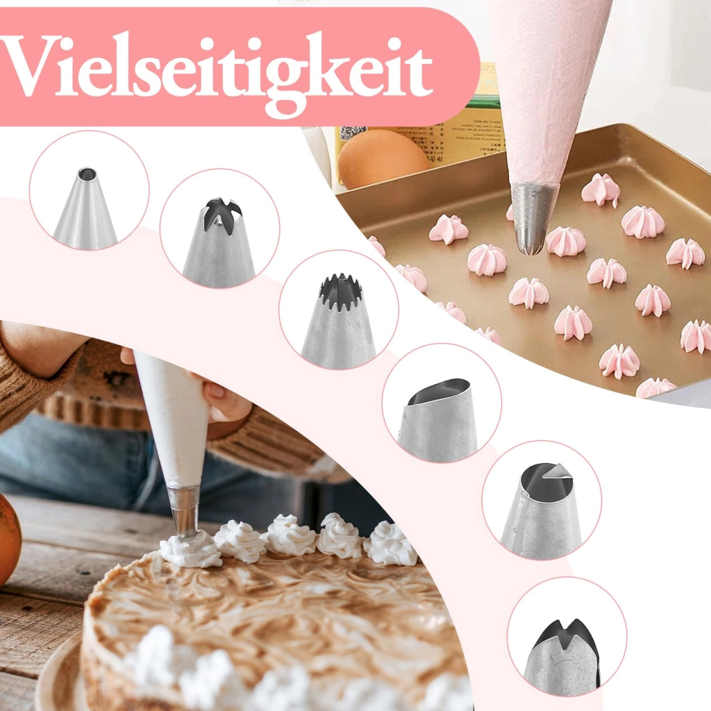Set di sacchetti per decorazioni, 100 pezzi + 6 bocchette + adattatore + spazzola