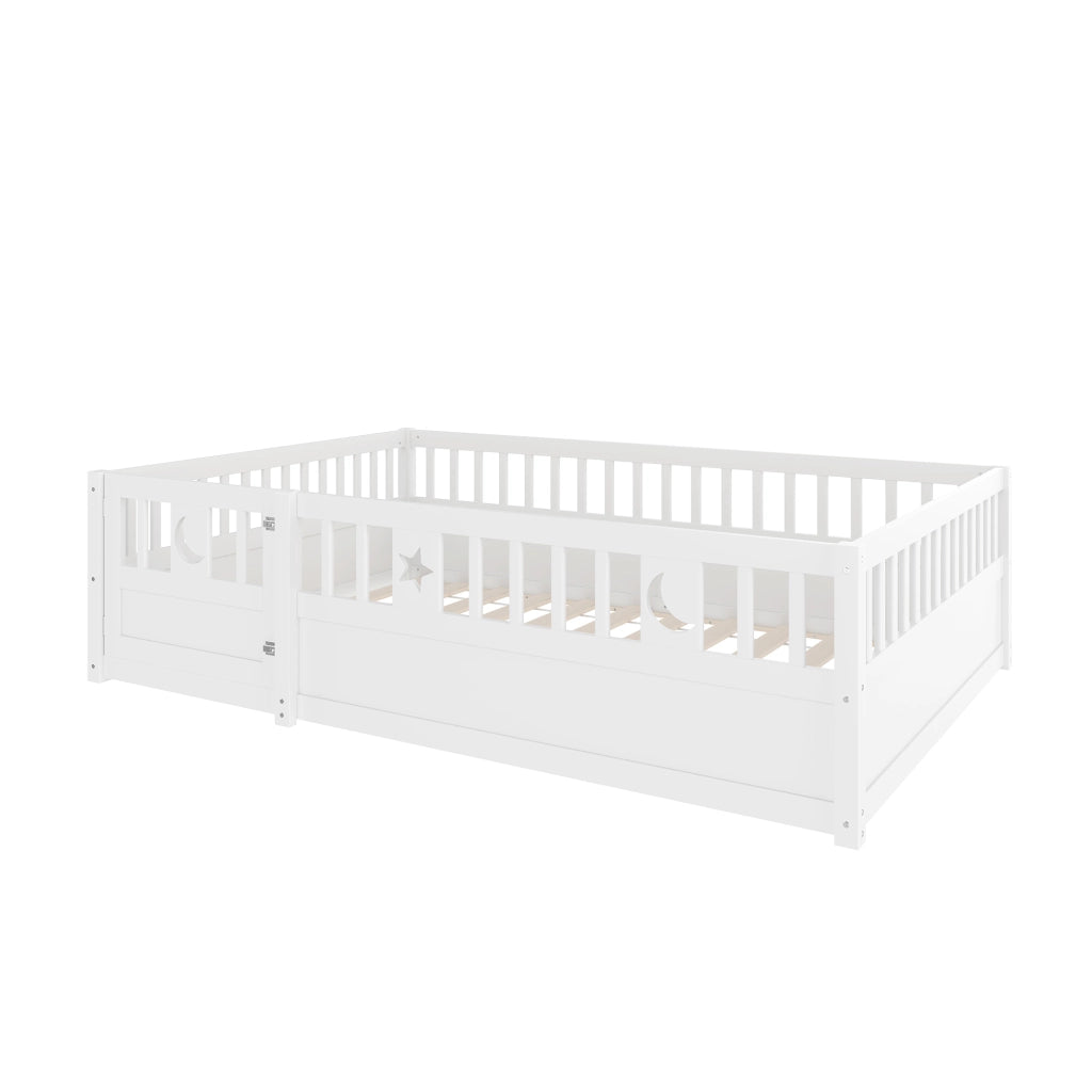 Letto per bambini 140 × 190 cm con sponde di sicurezza in legno bianco decorazioni a stella e luna