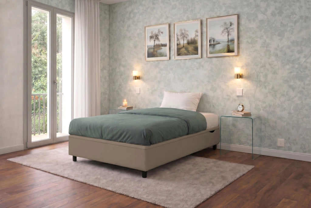 Letto Singolo Contenitore Imbottito 80x190 cm Similpelle Cappuccino BoxMax