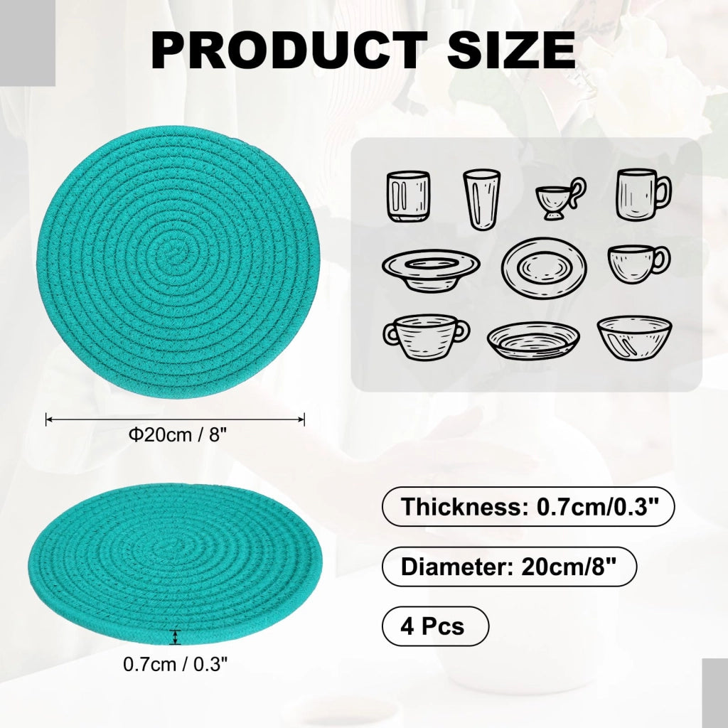 Set di 4 sottobicchieri in cotone, 20 cm, verde scuro