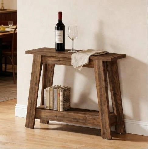 Consolle d'ingresso rustica 105 x 30 x 80 cm in MDF marrone, 2 ripiani