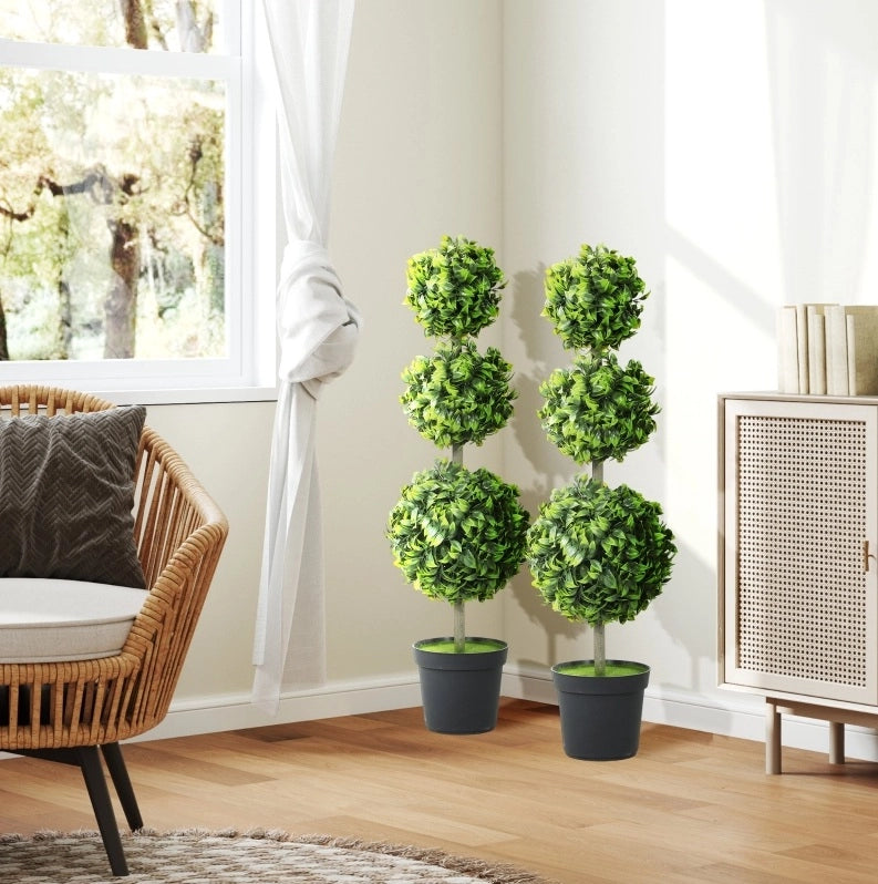 PIANTE artificiali a sfera 100 cm in plastica verde, set da 2 pezzi