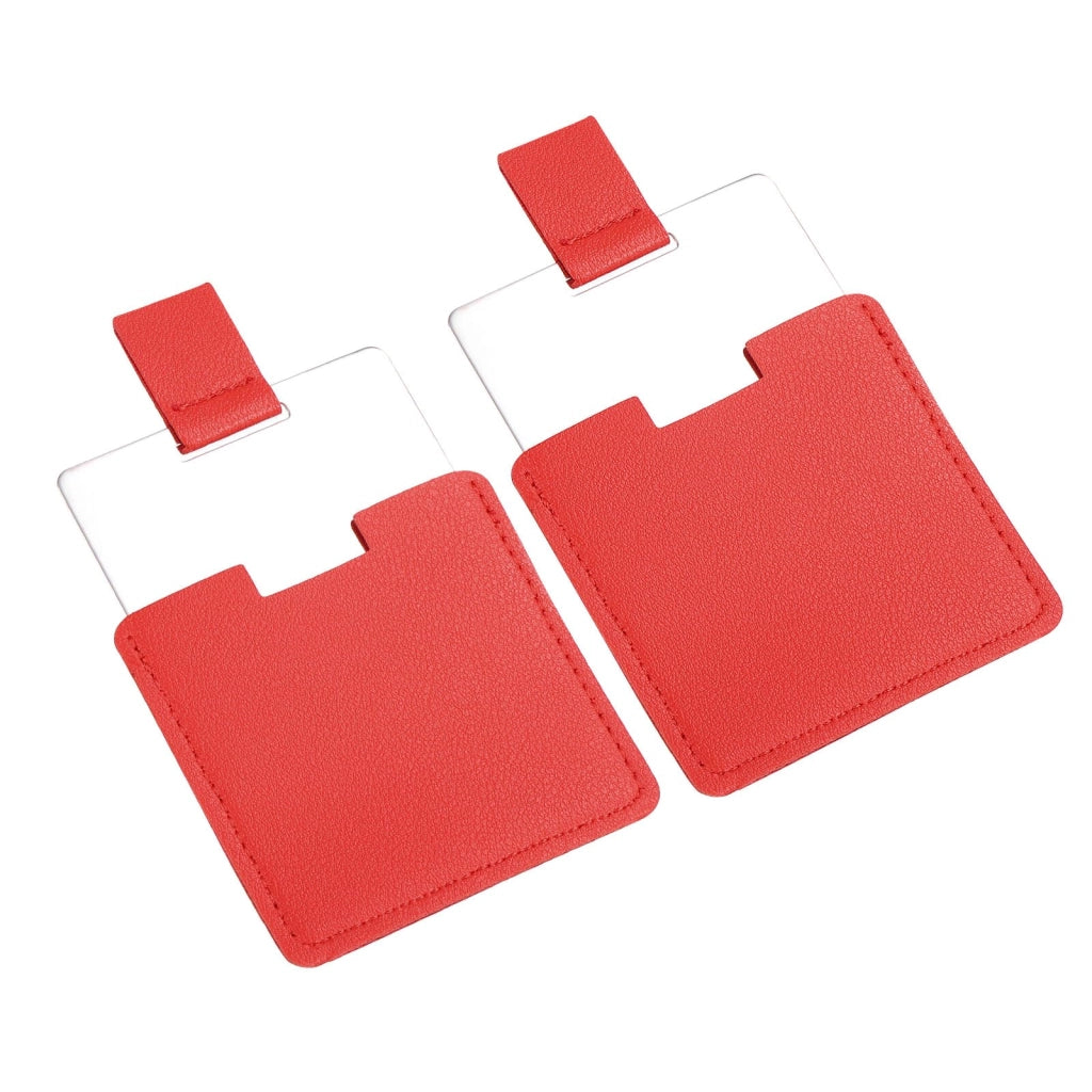Set da 2 specchietti da tasca compatti in acciaio inossidabile, con custodia in ecopelle, colore rosso