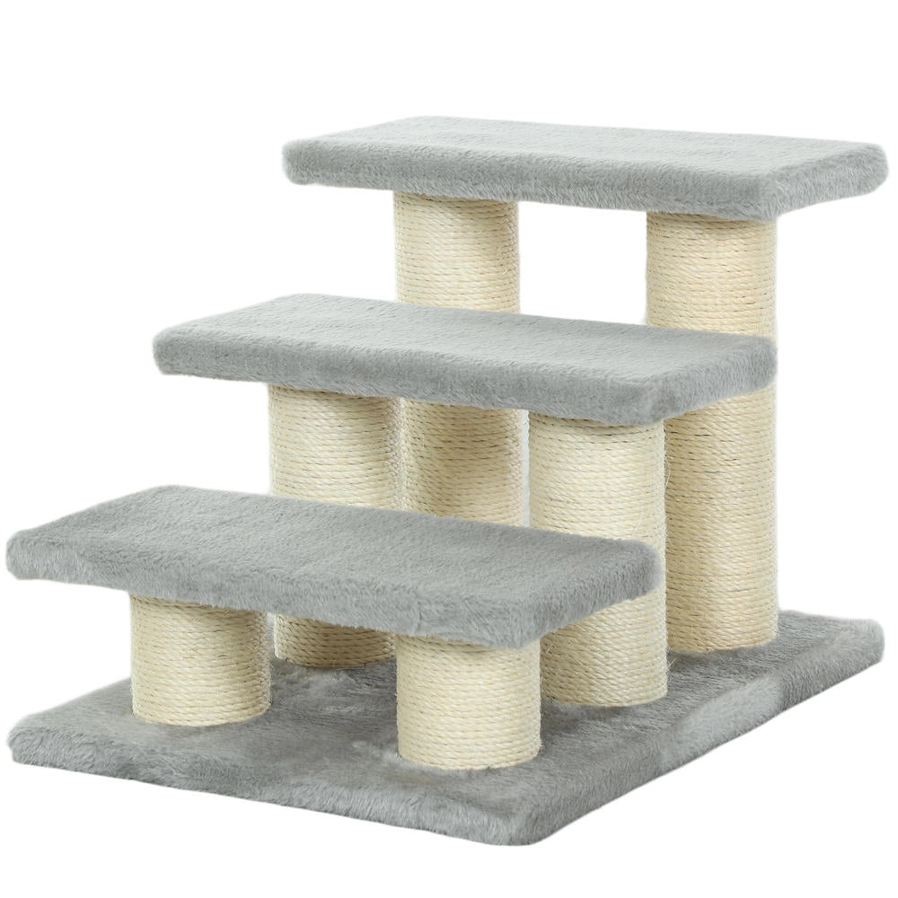 Scala per cani e gatti 3 gradini, plush grigio, per letto e divano, robusta e facile da usare, altezza 34 cm
