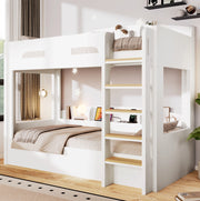 Letto a soppalco con letto inferiore, prese USB e ripiani beige 123,5x204x196,5 cm