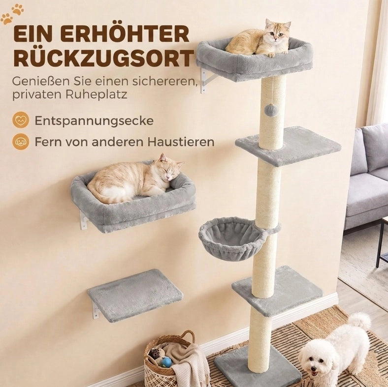 Set da parete per gatti con amaca, cucce e tiragraffi in sisal