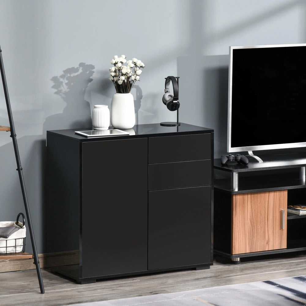 Mobiletto Multiuso Moderno con 2 Cassetti e 2 Ante per Casa e Ufficio in Legno Apertura a Pressione 79x36x74cm