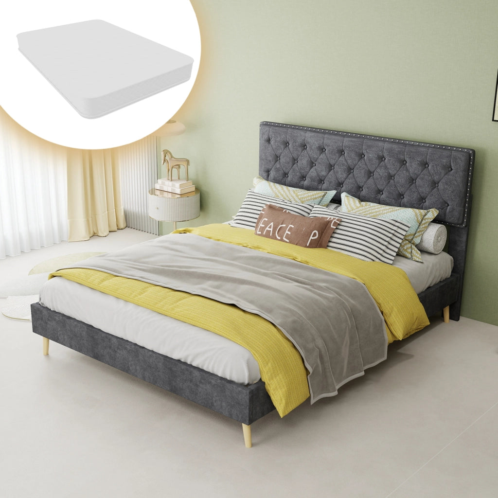 Letto morbido tessuto metallo grigio 140 x 200 cm
