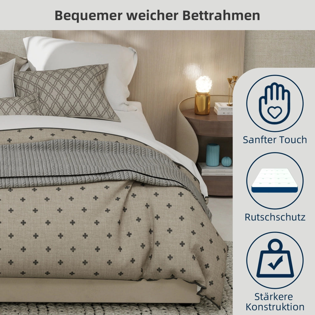 Letto 140 x 200 cm, Struttura Letto con Pistoni a Gas in Tessuto di Colore Beige