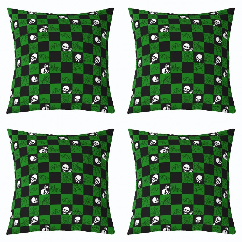 Coperte per cuscini, 60x60 cm, set da 2, verde e nero, motivo teschio stilizzato