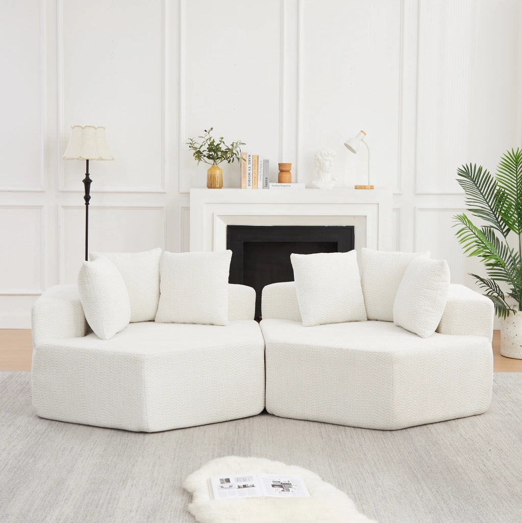 Poltrona modulare esagonale 138x122x76 cm in ciniglia grigia con 3 cuscini