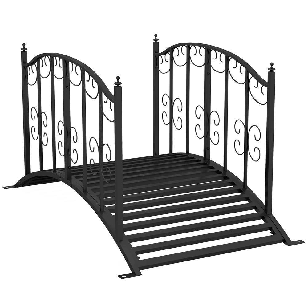 Ponte da Giardino in Acciaio con Parapetti Decorativi Ponte per Laghetto Portata 120 kg 119 x 67 x 70 cm Nero