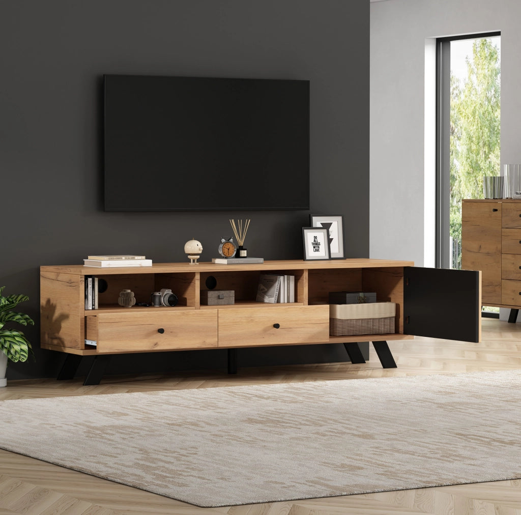 Set credenza e mobile TV; 120 × 38 × 75 cm e 150 × 38 × 44 cm; naturale e nero