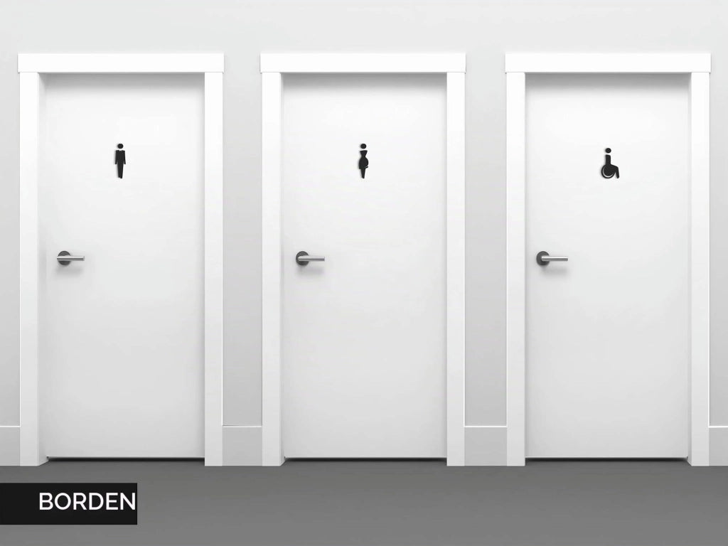 Set di targhette adesive per porte dei bagni, in acrilico, composto da 5 pezzi, colore nero