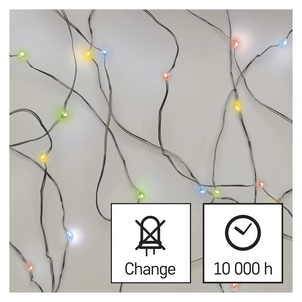 Catena luminosa a LED, lunghezza 1,9 metri, 20 LED, con timer, alimentata a batteria, multicolore