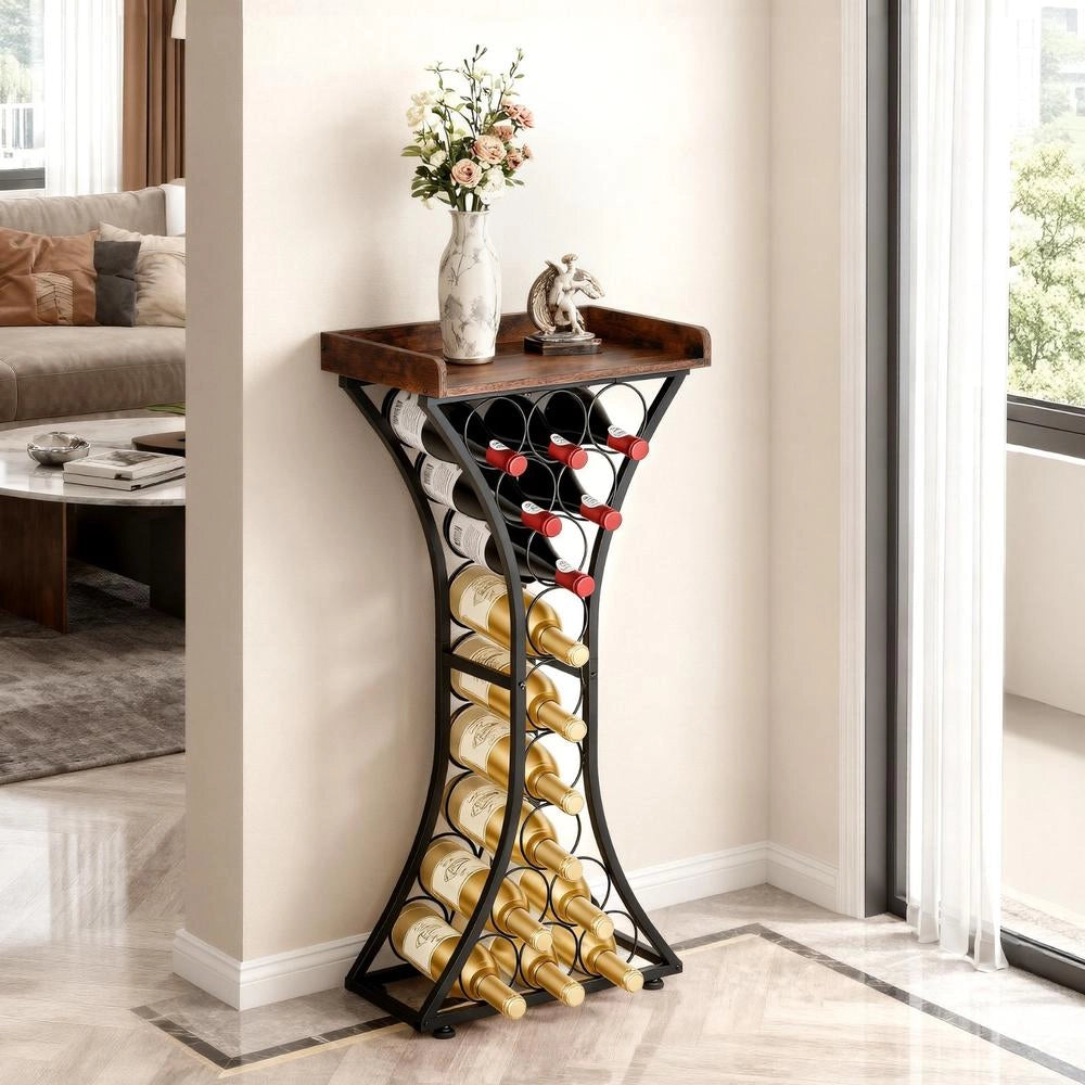 Per cucina, cantina e bar, portabottiglie indipendente in ferro e MDF nero per 15 bottiglie, portata 20 kg, facile da montare, 430 x 290 x 895 mm