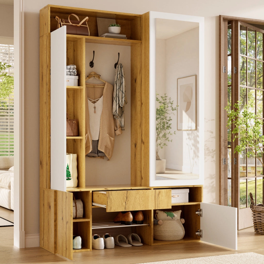 Mobile ingresso in MDF con specchio, scarpiera e guardaroba