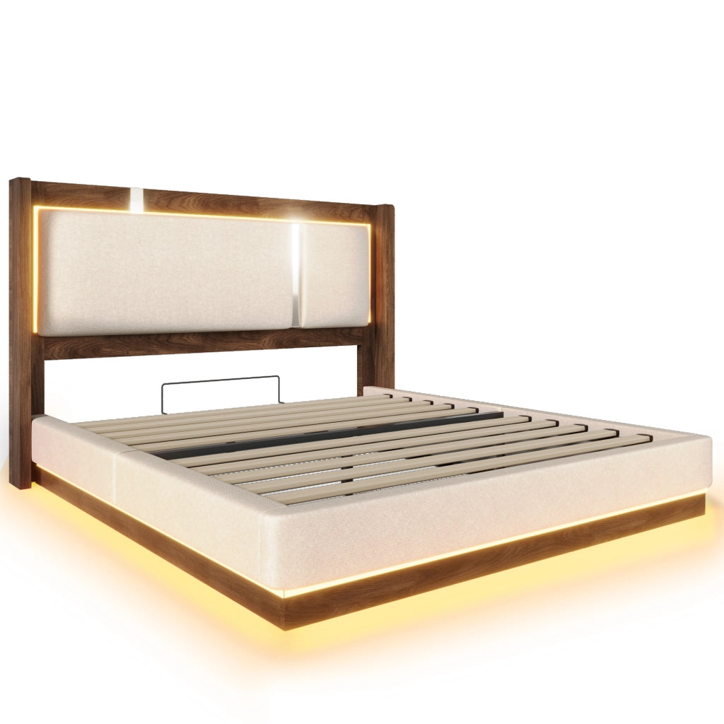 Letto matrimoniale imbottito 140x200 cm beige con contenitore