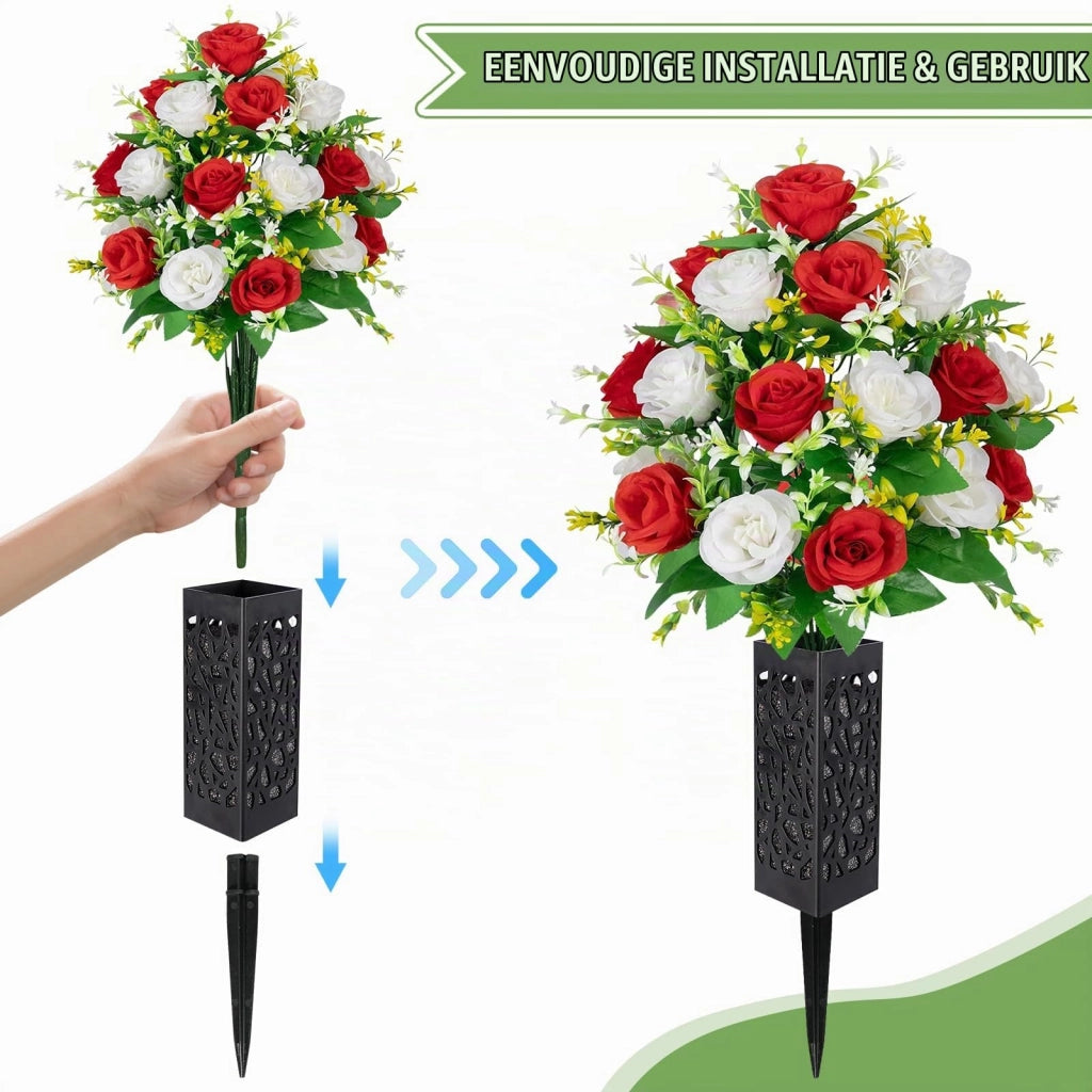 Composizioni floreali artificiali con vaso, set da 2, blu e bianco, 45 cm