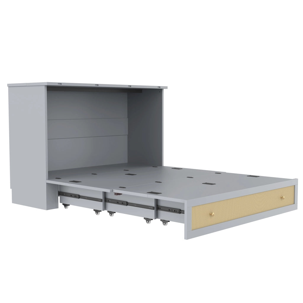 Letto a scomparsa 140 × 200 cm trasformabile in armadio con cassetto; ripiano; USB e presa in MDF grigio