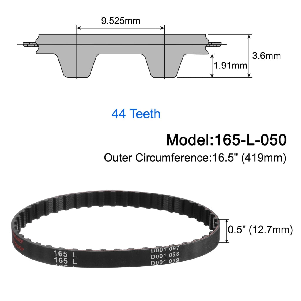 Cinghia dentata 165-L-050, 44 denti, passo di 419 mm, larghezza di 12,7 mm