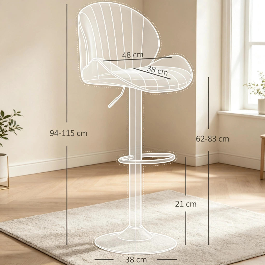 Set di 2 sgabelli da bar regolabili con schienale e poggiapiedi in poliestere beige
