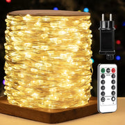 Catena luminosa a LED, filo di rame, 30 metri, 300 LED, luce bianco caldo, impermeabile