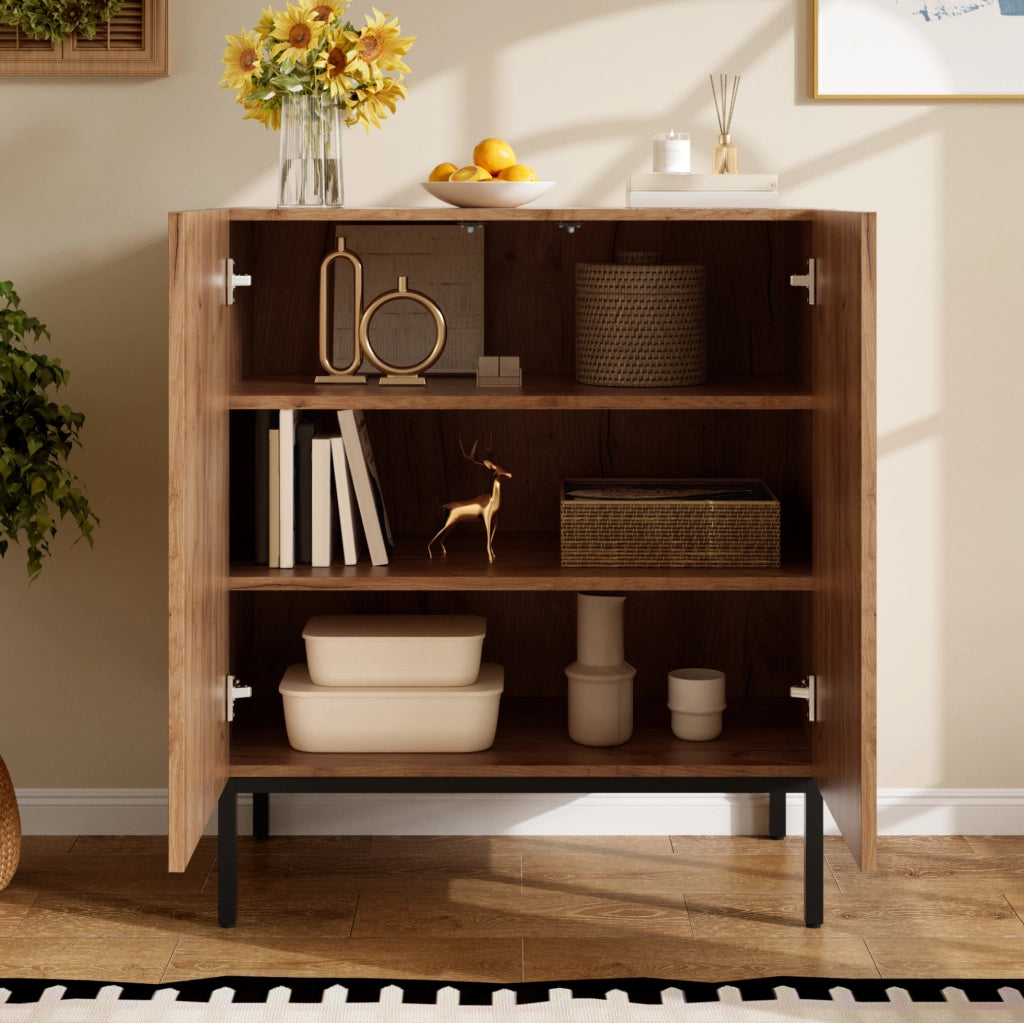 Credenza 70 cm effetto legno con ante in rattan PE