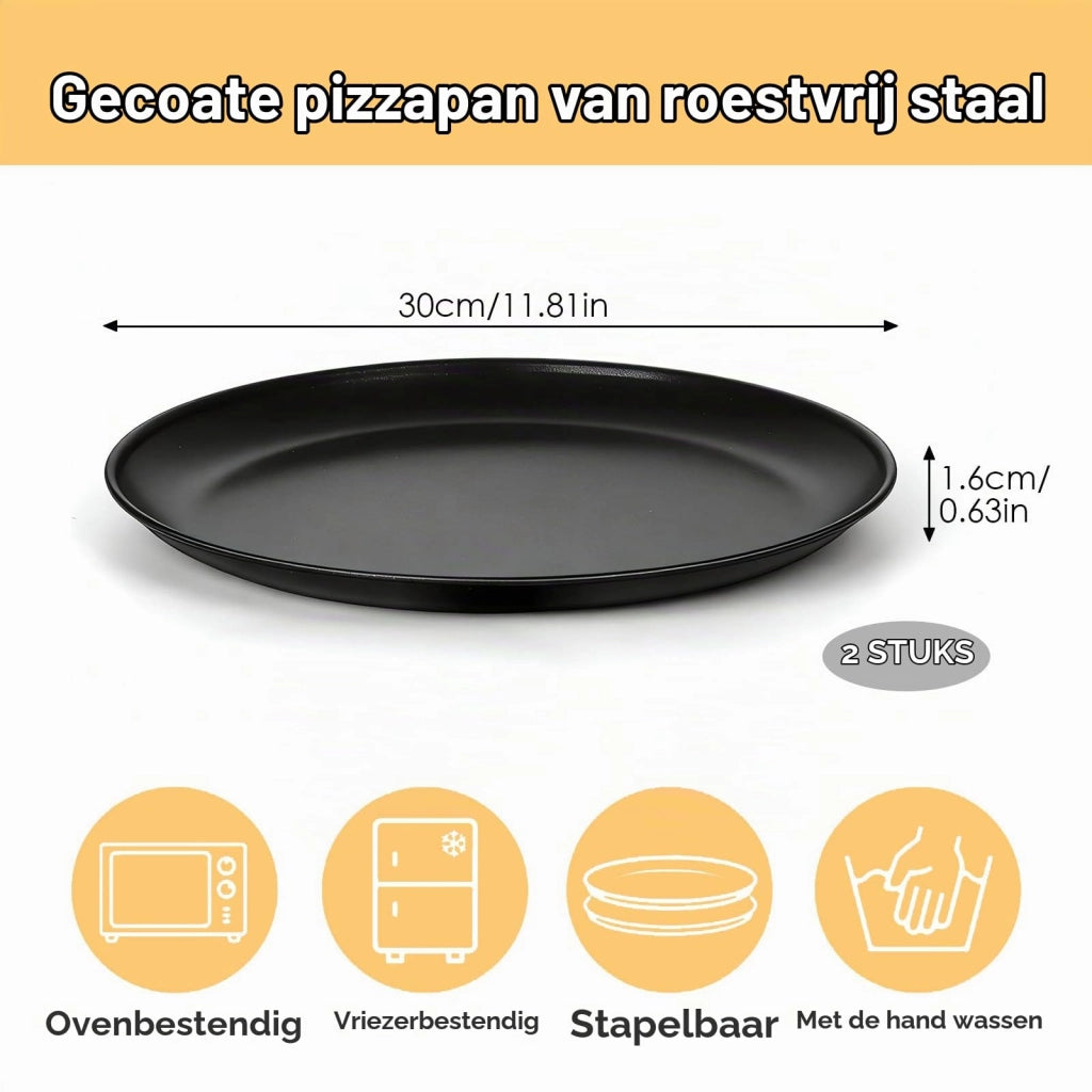 Piatti per pizza in acciaio inossidabile, diametro 30 cm, set da 2, con rivestimento antiaderente, colore nero