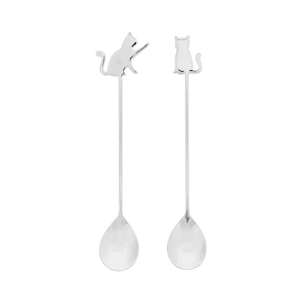 4 cucchiaini con motivo a forma di gatto, argento, metallo, 14,5 cm