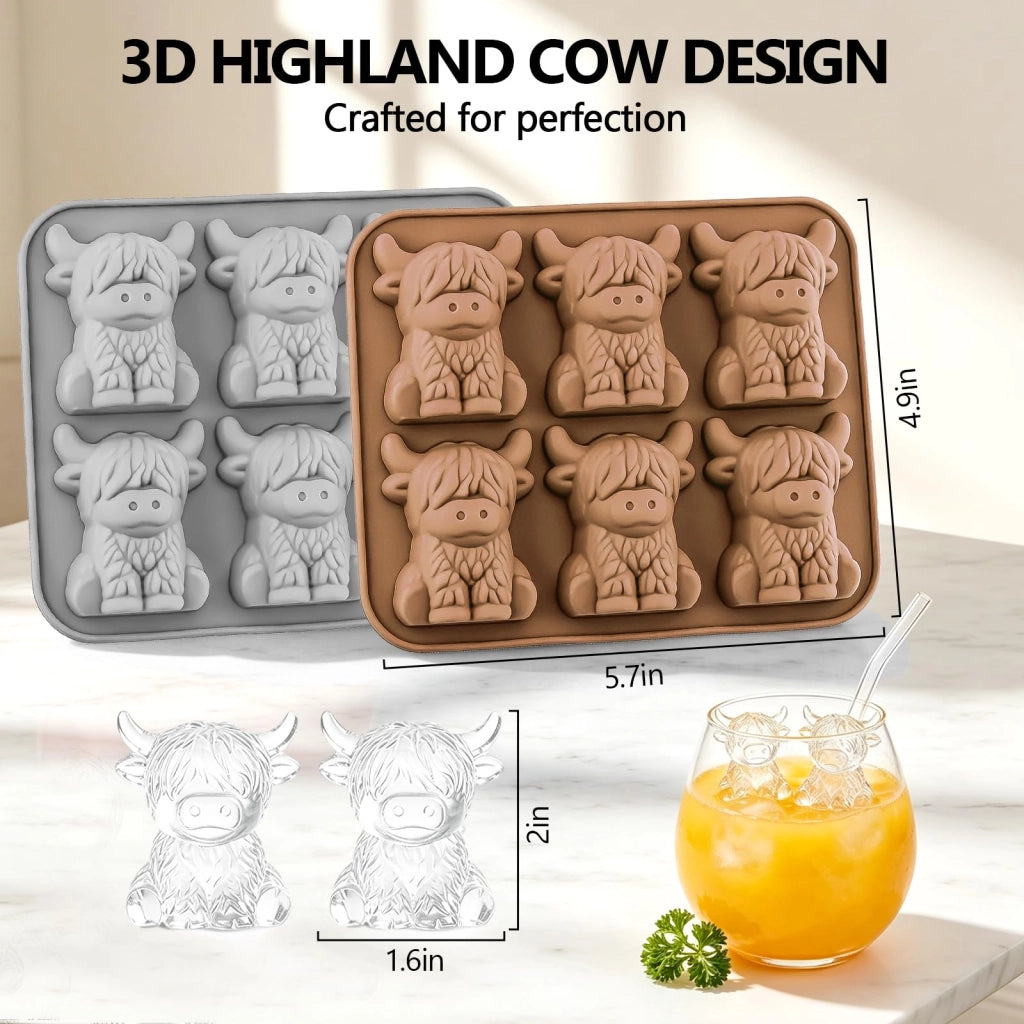 Stampo per cubetti di ghiaccio a forma di mucca Highland, set da 2, in silicone, senza BPA