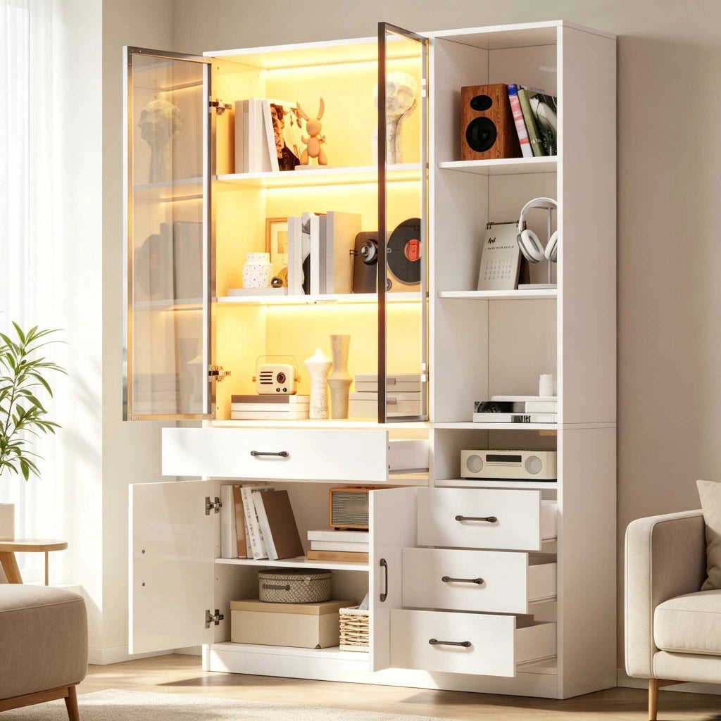 Letto contenitore 120x35 cm con LED; USB/Type-C; cassetti; Particle Board; bianco – SuerZaro