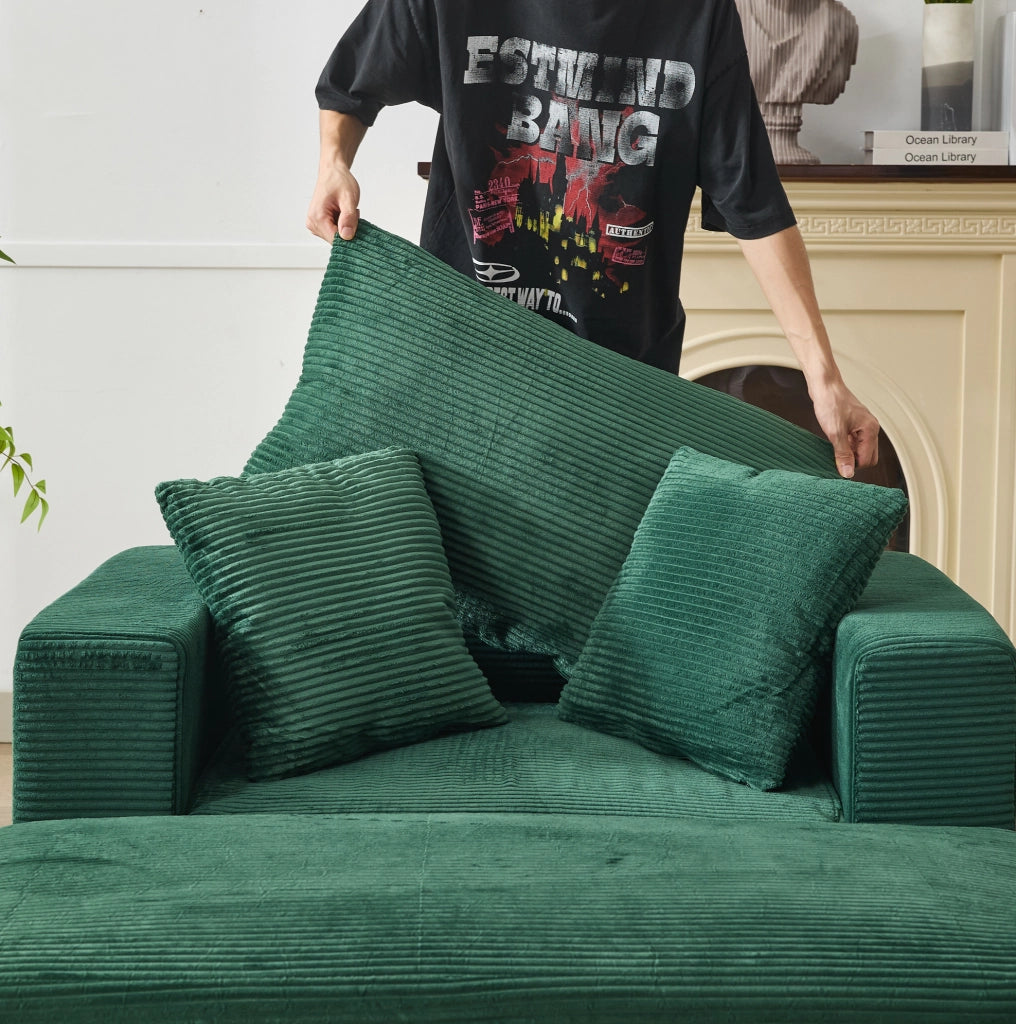 Chaise longue contenitore in velluto a coste verde smeraldo