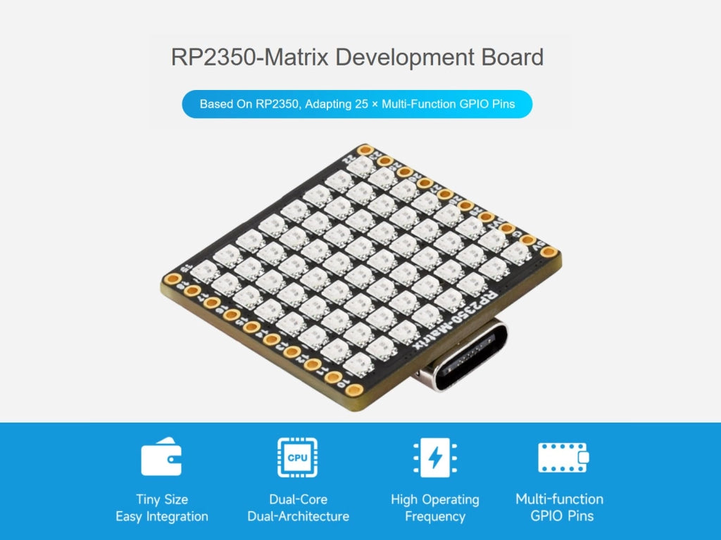 Scheda di sviluppo RP2350 con matrice LED RGB 8x8 e IMU a 6 assi