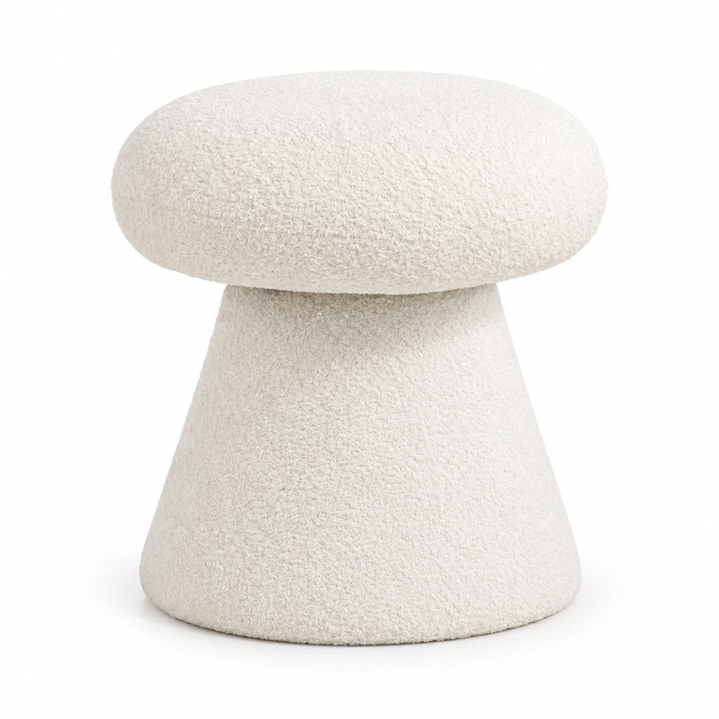 Sgabello girevole a fungo in tessuto effetto peluche bianco