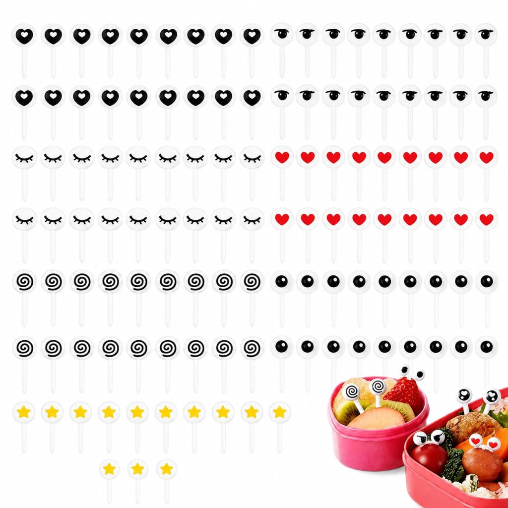 100 mini forchette decorative con occhi a cartone animato – realizzate in ABS, riutilizzabili