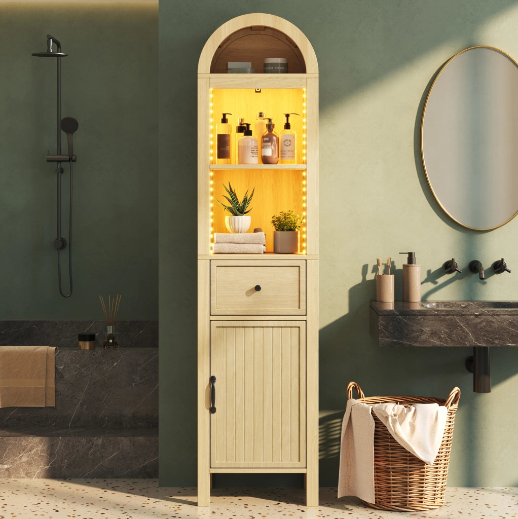 Mobile alto da bagno con LED RGB, ante reversibili e cassetto, 40 x 30 x 163 cm
