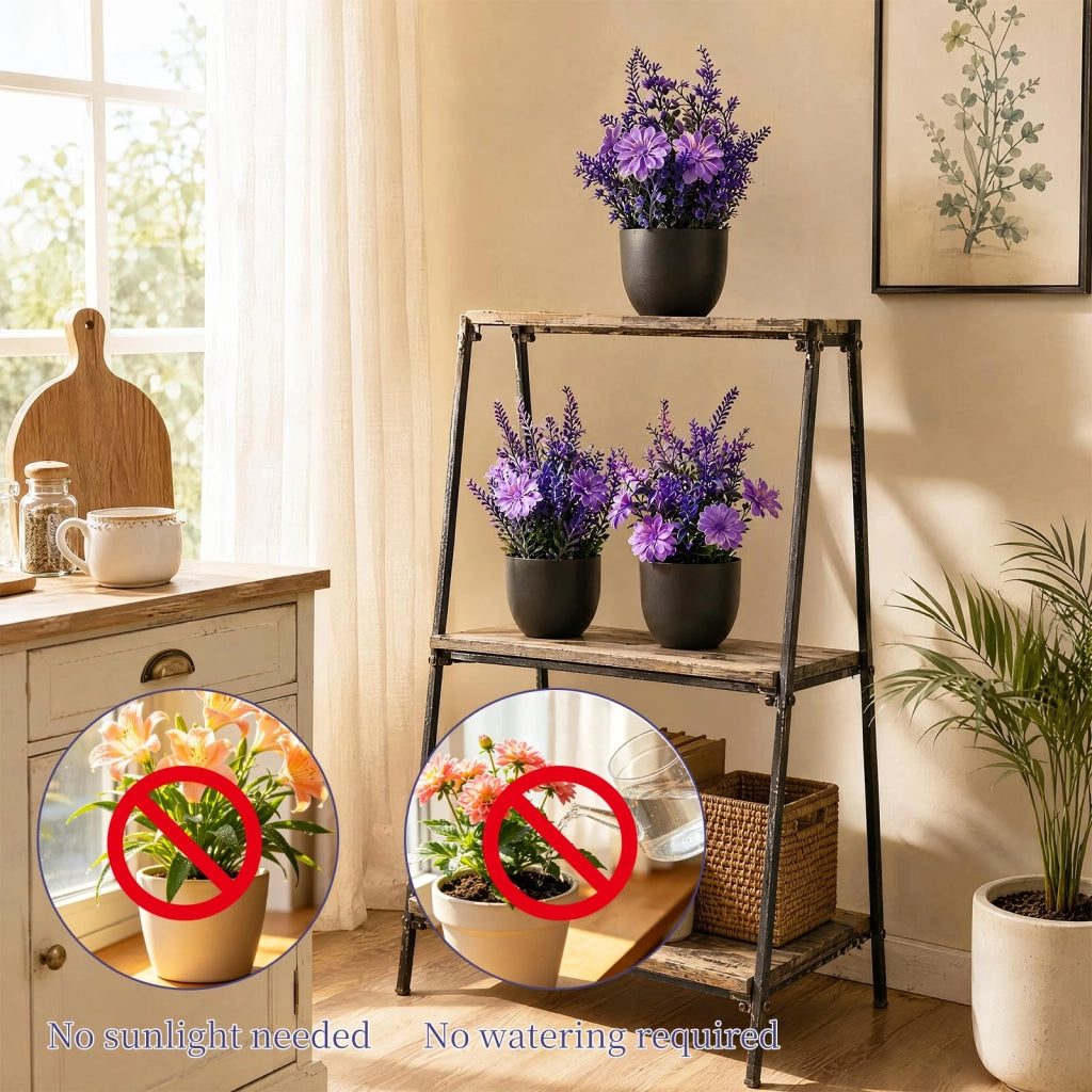 Set di 3 piante di lavanda artificiali, mini decorazione, 21 cm, plastica