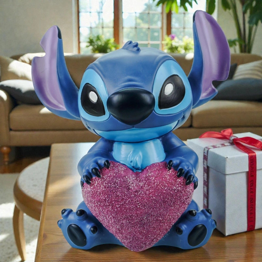 Disney Stitch, statuetta decorativa a forma di cuore, realizzata in resina, altezza 23 cm, resistente agli agenti atmosferici