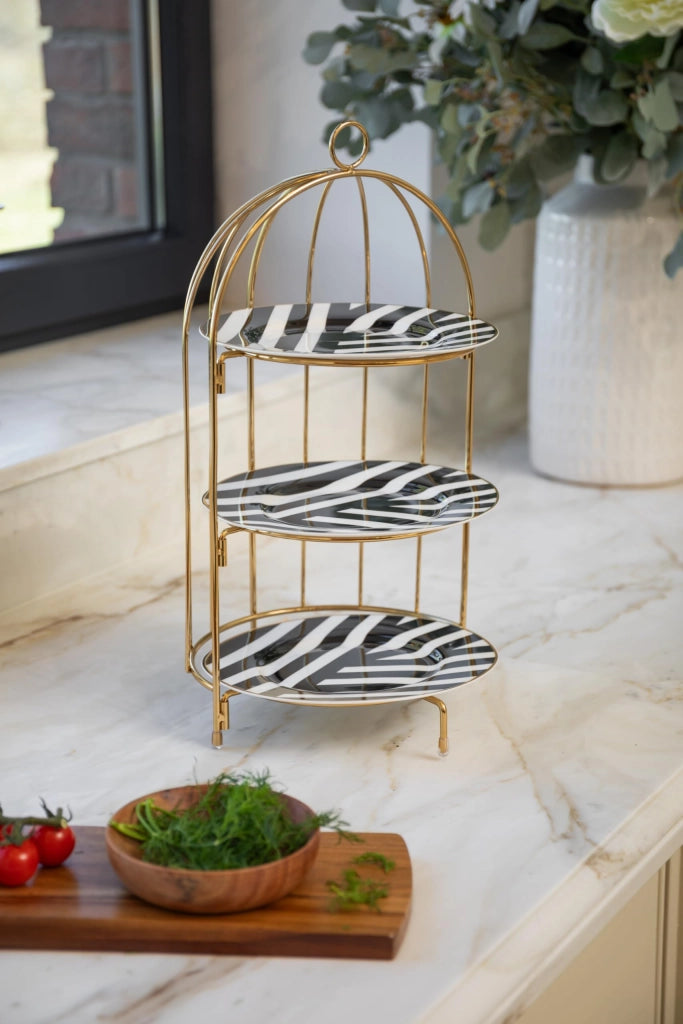 Supporto per gabbia per uccelli, dimensioni 22 x 42 cm, aspetto in ottone, 3 livelli, confezione regalo