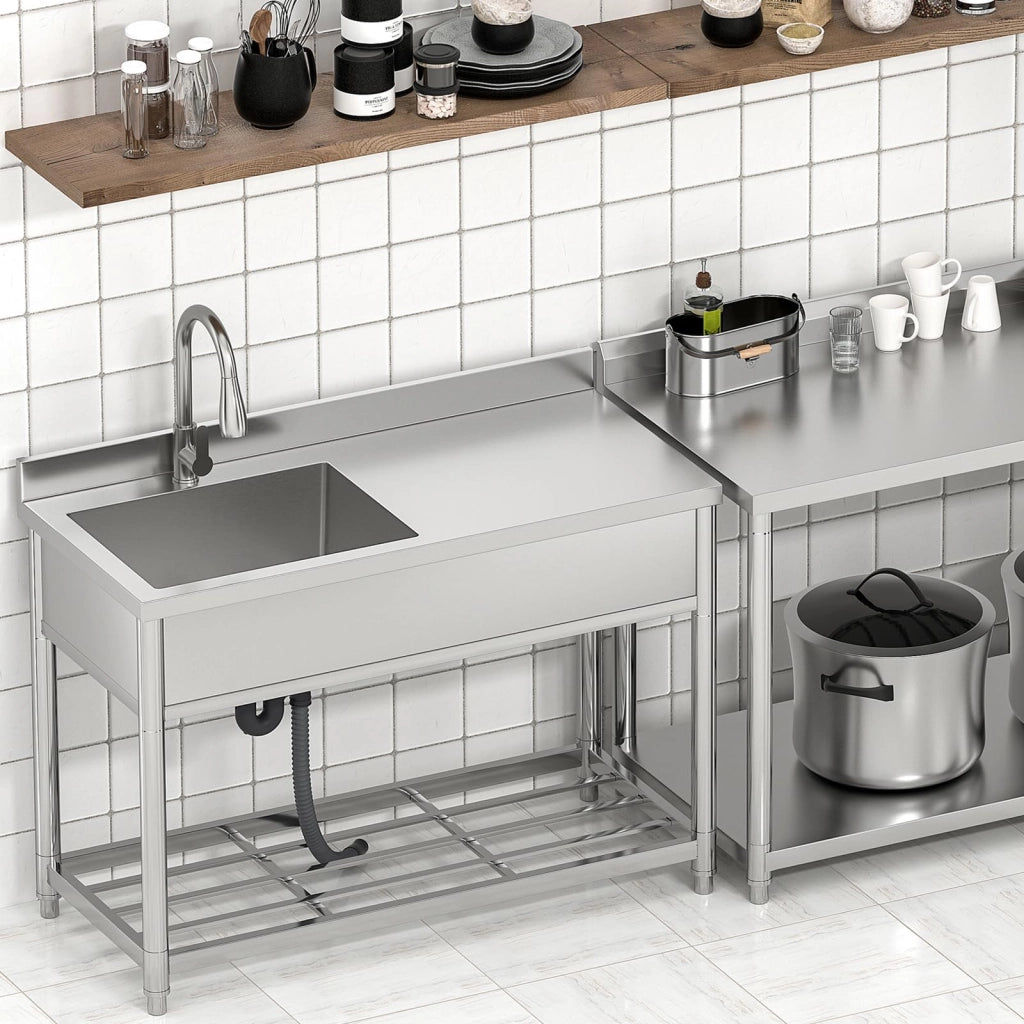 Lavello in acciaio inossidabile con piano di lavoro, 55x120x94 cm, con un vano