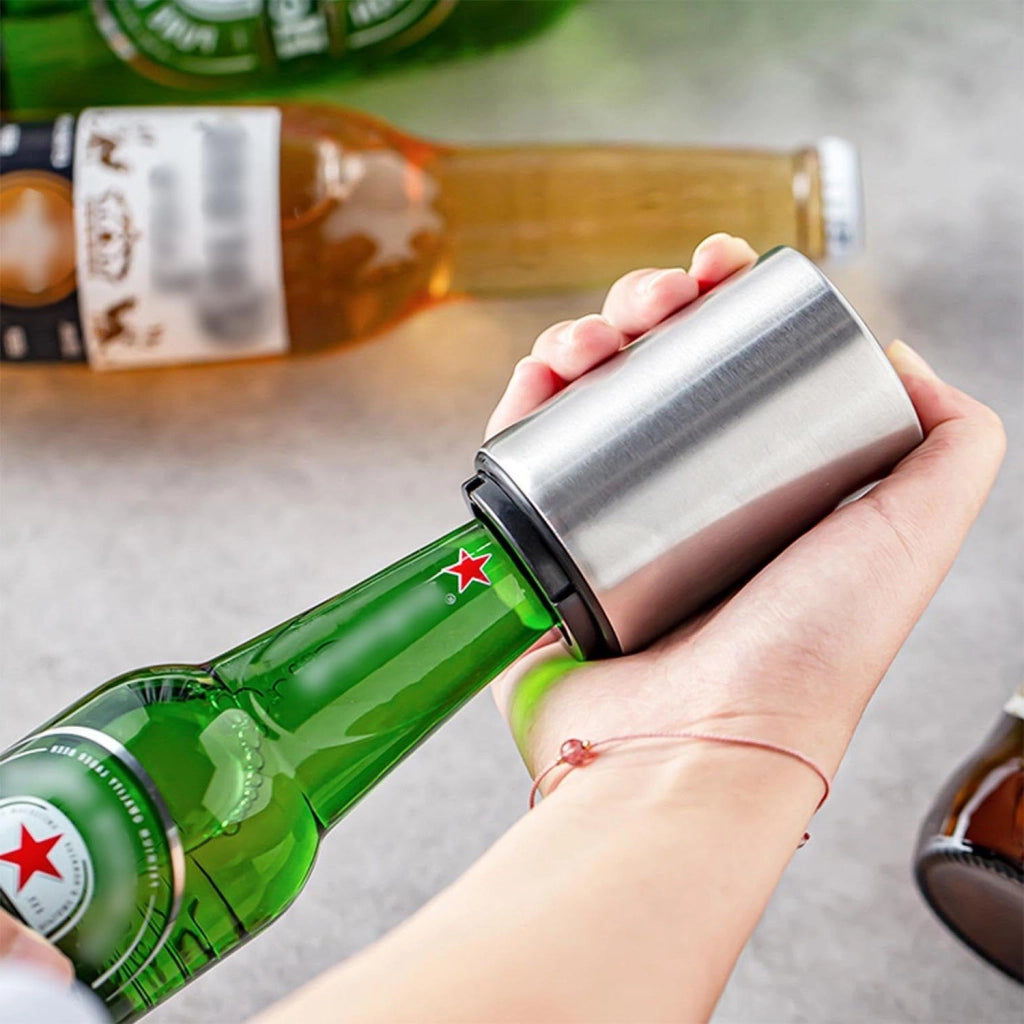 Aprire bottiglie magnetico automatico in acciaio inossidabile, apriscatole a pressione per vino, birra e bibite, per mani deboli, utensile da cucina, accessorio da bar, regalo per uomo