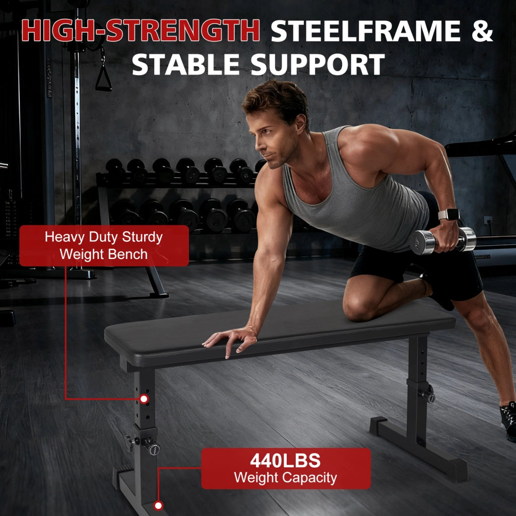 Panca da allenamento regolabile in altezza in ferro nero, portata 200 kg, 110×45 cm