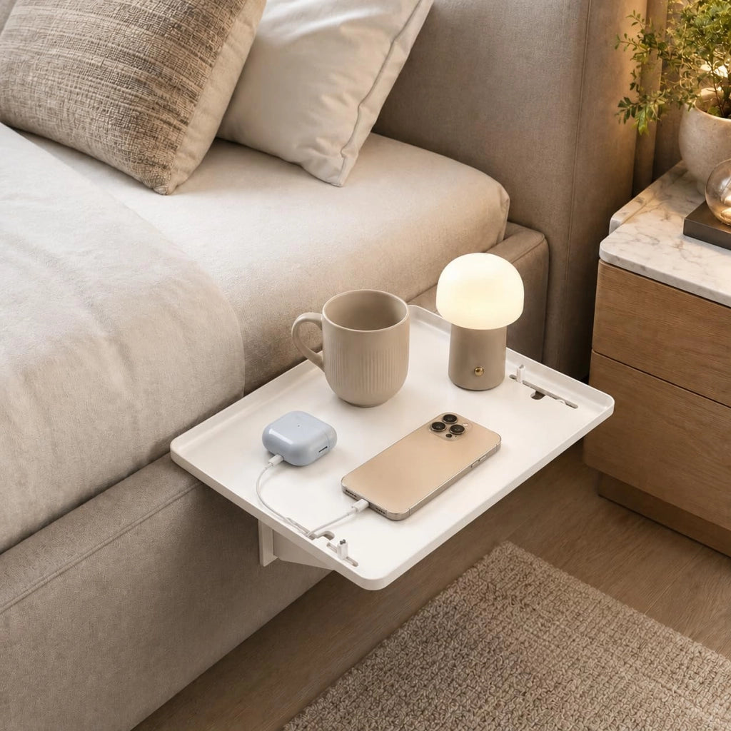 Sponda per letto, comodino, organizer per letto, colore bianco