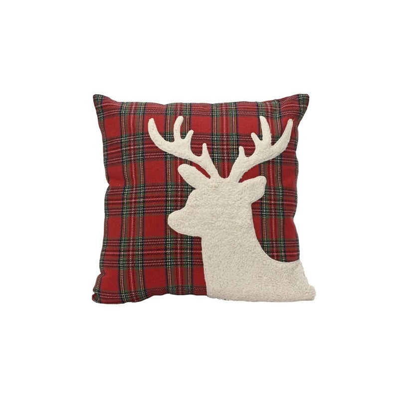 Cuscino natalizio in cotone tartan con renna in lana 45 × 45 cm
