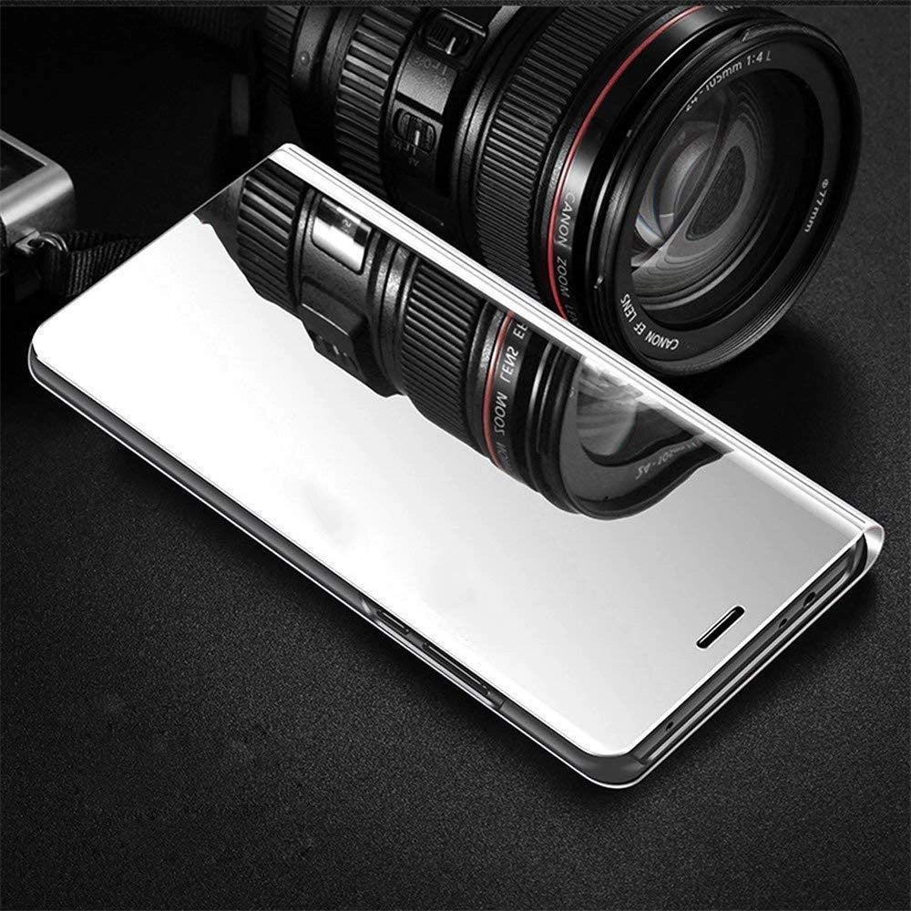Custodia a libro con specchio per iPhone 14 Pro Max, colore argento