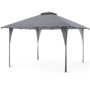 Gazebo pieghevole pop up 390 x 390 cm grigio con borsa di trasporto 8 picchetti e 4 corde tenda da giardino regolabile