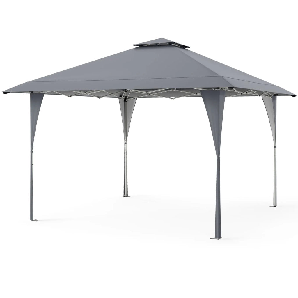 Gazebo pieghevole pop up 390 x 390 cm grigio con borsa di trasporto 8 picchetti e 4 corde tenda da giardino regolabile