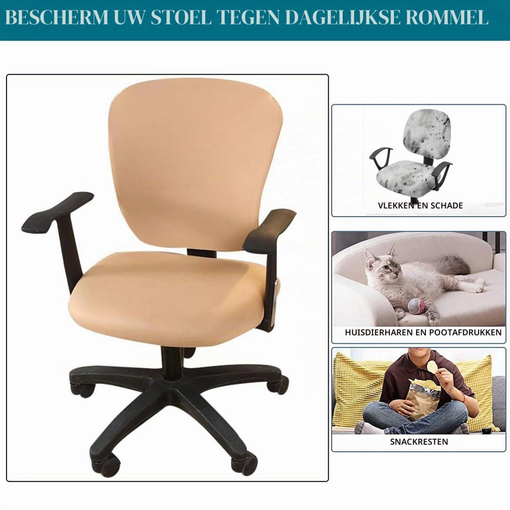 Coprisedia elasticizzati per sedie da ufficio, set da 2, tessuto jacquard, color cammello