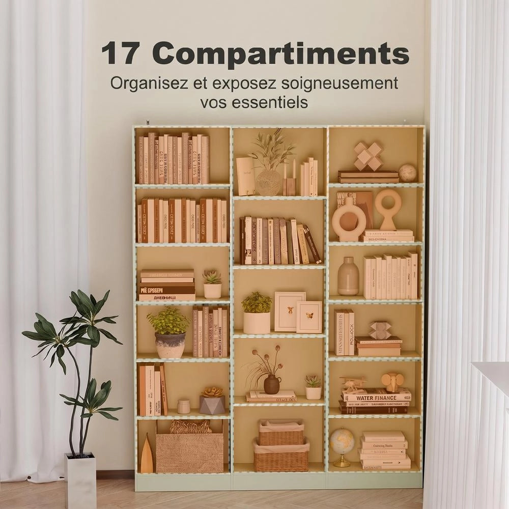 Libreria a 6 Livelli con 17 Scomparti Verde, Mobile Scaffale Salvaspazio con Ripiani Regolabili per Casa e Studio, 149 x 23,6 x 188 cm